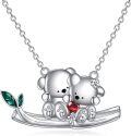 wholesale 925 Sterling Silver Teddy Bear Family Love Red Crystal Heart Pendant Necklace Gifts for Women Girls-0-0