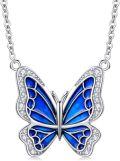 wholesale 925 Sterling Silver Blue Enamel Butterfly Pendant Necklace for Women Gifts for Her Valentines Day Jewelry-0-0