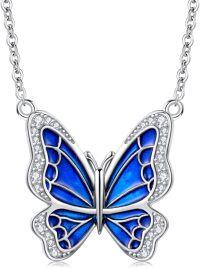 wholesale 925 Sterling Silver Blue Enamel Butterfly Pendant Necklace for Women Gifts for Her Valentines Day Jewelry-C-Oil-Blue