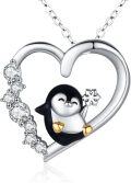wholesale 925 Sterling Silver Heart-Shaped Pendant with Penguin Charm - Gifts for Her-0-0
