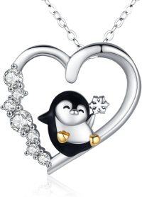 wholesale 925 Sterling Silver Heart-Shaped Pendant with Penguin Charm - Gifts for Her-Penguin