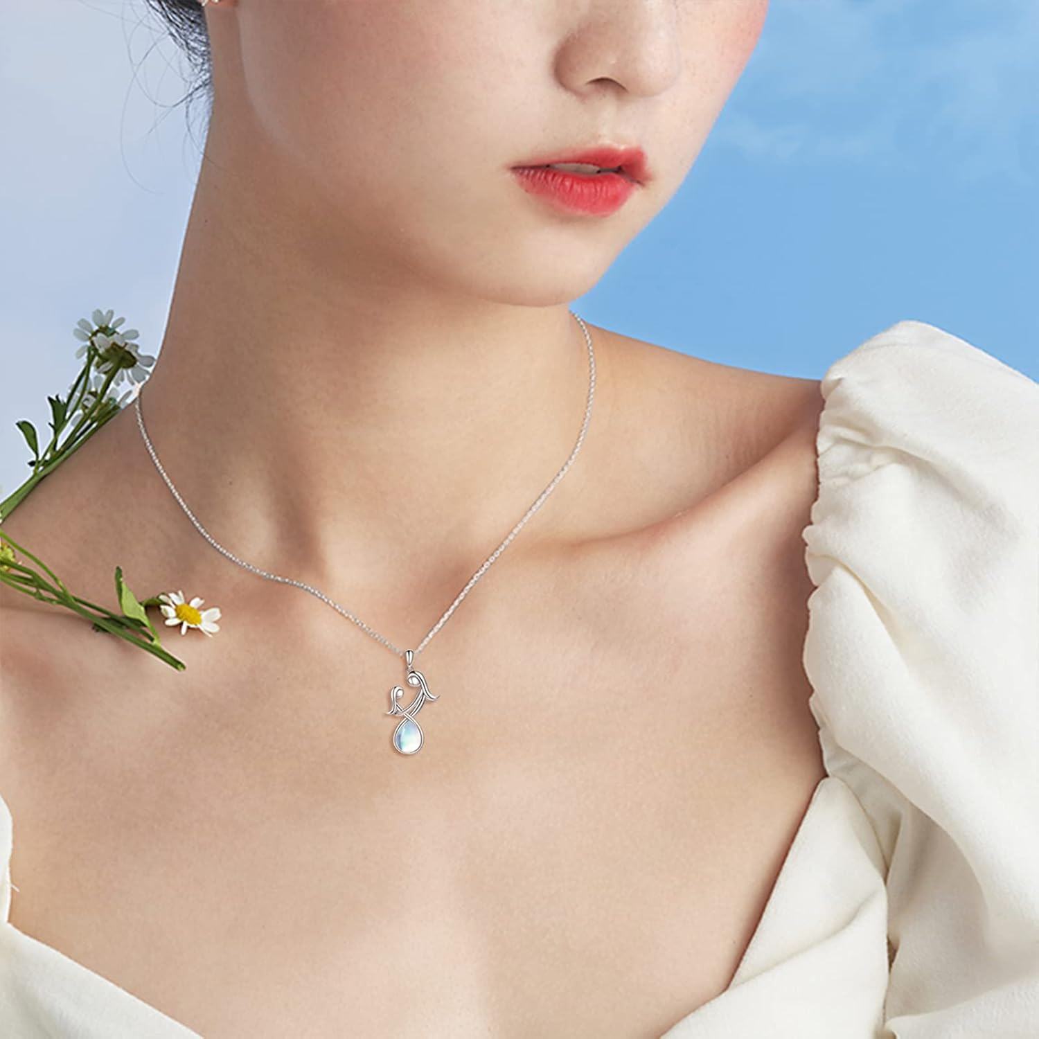 Sterling Silver Stone Mother Daughter Necklace Gift for Mom-0-2