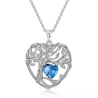 TOUPOP Sterling Silver Topaz Tree Of Life Pendant Necklace-undefined