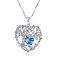 TOUPOP Sterling Silver Topaz Tree Of Life Pendant Necklace-undefined