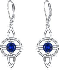 wholesale 925 Sterling Silver Blue Cubic Zirconia Celtic Knot Drop Earrings-Celtic Ⅱ-Sapphire