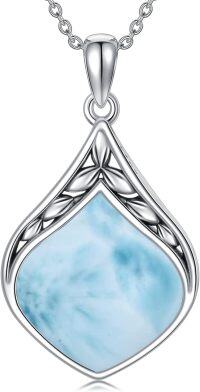 wholesale Sterling Silver Natural Gemstone Teardrop Pendant Necklace-Larimar