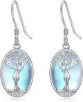 wholesale 925 Sterling Silver Tree of Life Oval Drop Earrings with Rainbow Moonstone Gemstones for Women Girls Gifts Fine Jewelry Accessories 4cm Long-0-0