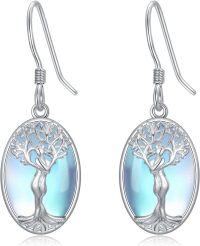 wholesale 925 Sterling Silver Tree of Life Oval Drop Earrings with Rainbow Moonstone Gemstones for Women Girls Gifts Fine Jewelry Accessories 4cm Long-Tree of Life
