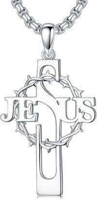 wholesale 925 Sterling Silver Turquoise Inlay Celtic Cross Pendant Necklace for Men & Women - Christian Religious s-Crown of Thorns-Jesus