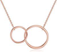 wholesale 14K Gold Interlocking Circles Mother Daughter Necklace - 14K Gold  Chain (16 + 2 inch)-Rose Gold