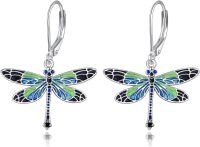 wholesale Sterling Silver Dragonfly Hummingbird Sloth Leverback Dangle Earrings Jewelry Gifts for Women-Hummingbird earrings