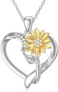 wholesale Gold-Plated 925 Sterling Silver Cubic Zirconia Sunflower Heart Pendant Necklace-0-0
