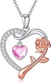 wholesale Sterling Silver Rose Flower Birthstone Necklace for Women Girls-Silver-10-Oct