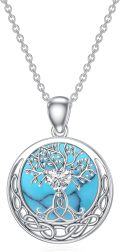 wholesale 925 Sterling Silver Tree of Life Turquoise and Moissanite Heart Pendant with 18 + 2 Extender Chain-0-0