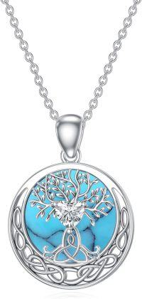 wholesale 925 Sterling Silver Tree of Life Turquoise and Moissanite Heart Pendant with 18 + 2 Extender Chain-Tree of Life-1