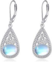 wholesale 925 Sterling Silver Teardrop Moonstone Celtic Clover Filigree Dangle Leverback Earrings-Moonstone Earrings