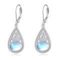 wholesale 925 Sterling Silver Teardrop Moonstone Celtic Clover Filigree Dangle Leverback Earrings-0-0