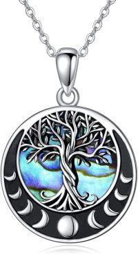 wholesale 925 Sterling Silver Abalone Shell Celtic Knot Tree of Life Pendant Necklace-Moon Phase Tree of Life