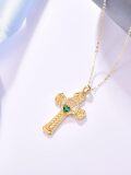 wholesale 925 Sterling Silver Plated 18K Gold  Claddagh Cross Necklace for Women with Emerald Green Stone Celtic Pendant Irish  for Her Birthday or Baptism 18+2 Chain-0-2