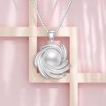 wholesale 925 Sterling Silver AAA+ White Freshwater Pearl Swirl Design Pendant Necklace with Cubic Zirconia Accents-0-3