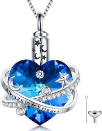wholesale 925 Sterling Silver Heart Blue Crystal Star & Moon Keepsake Cremation Jewelry Urn Pendant Necklace for Ashes with Funnel and Fill Kit Always in My Heart Memorial Gifts-1-Stars and Moon