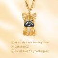 wholesale 925 Sterling Silver & Gold Filled French Bulldog Pendant with Cubic Zirconia, Heavyweight Intricate Detailed Jewelry Gift-0-4