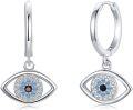 wholesale 925 Sterling Silver Blue Evil Eye Dangle Huggie Hoop Earrings Hypoallergenic  for Women-0-0