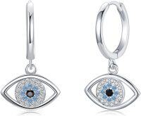 wholesale 925 Sterling Silver Blue Evil Eye Dangle Huggie Hoop Earrings Hypoallergenic  for Women-A-Silver
