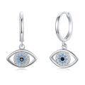 wholesale 925 Sterling Silver Evil Eye Hoop Earrings With Blue And Clear Cubic Zirconia-0-0
