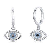 wholesale 925 Sterling Silver Evil Eye Hoop Earrings With Blue And Clear Cubic Zirconia-A-Silver