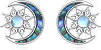 wholesale 925 Sterling Silver Moonstone Abalone Shell Sun & Moon Stud Earrings for Women-Moonstone Abalone Shell