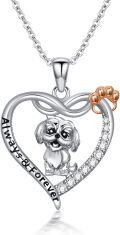 wholesale 925 Sterling Silver Heart-Shaped Pendant with Yorkshire Terrier and Paw Print Charm Necklace for Women's Gifts-0-0