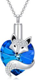 wholesale 925 Sterling Silver Blue Crystal Fox Head Pendant Necklace with Chain-0-0