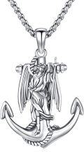 wholesale 925 Sterling Silver Angel on Anchor Pendant for Men's Necklaces with 24+2 Rolo Chain-0-0