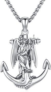 wholesale 925 Sterling Silver Angel on Anchor Pendant for Men's Necklaces with 24+2 Rolo Chain-04-St Raphael Anchor(silver)