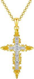 wholesale Gold-Plated 925 Sterling Silver CZ Baroque Cross Pendant Necklace for Women & Men-0-0