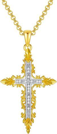 wholesale Gold-Plated 925 Sterling Silver CZ Baroque Cross Pendant Necklace for Women & Men-Medium Baroque Cross