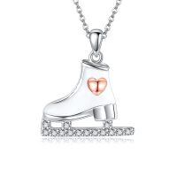 wholesale 925 Sterling Silver Heart-Shaped Skate Pendant Necklace for Women Sportswear s-Ice Skating