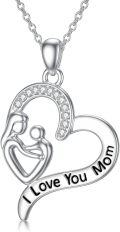 wholesale 925 Sterling Silver Heart-Shaped I Love You Forever MOM Pendant Necklace for Women-0-0
