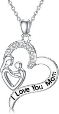 wholesale 925 Sterling Silver I Love You Mom Heart Mother and Child Pendant Necklace for Women-Style A