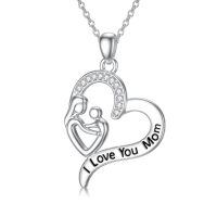 wholesale 925 Sterling Silver Mother Child Heart Necklace I Love You Mom Pendant-Style A