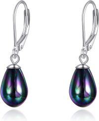 wholesale Sterling Silver Pearl Leverback Dangle Drop Earrings for Women-Teardrop Black Pearl