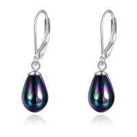 wholesale 925 Sterling Silver Pink Opal Round Drop Earrings for Women Girls-Teardrop Black Pearl