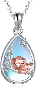 wholesale 925 Sterling Silver Teardrop Pendant with Pink Origami Pig and Blue Opal Stone for Women-0-0