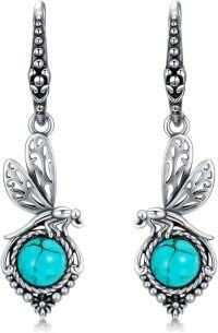 wholesale 925 Sterling Silver Genuine Green Turquoise Butterfly Dragonfly Hummingbird Hook Earrings-Dragonfly