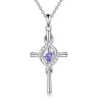 wholesale 925 Sterling Silver Birthstone Cross Pendant Necklace for Women-June