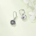 wholesale 925 Sterling Silver Black Enamel Floral Leverback Earrings with CZ Center (Rose)-0-3