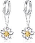 wholesale 925 Sterling Silver Flower Drop Earrings with Gold Accents and Chain Links-0-0