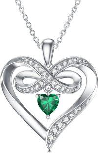 wholesale 925 Sterling Silver Birthstone Infinity Heart Necklace 20 Women s Jewelry Gift-05-May-Created Emerald