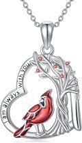 wholesale 925 Sterling Silver Red Cardinal Tree of Life Heart Pendant Necklace-0-0